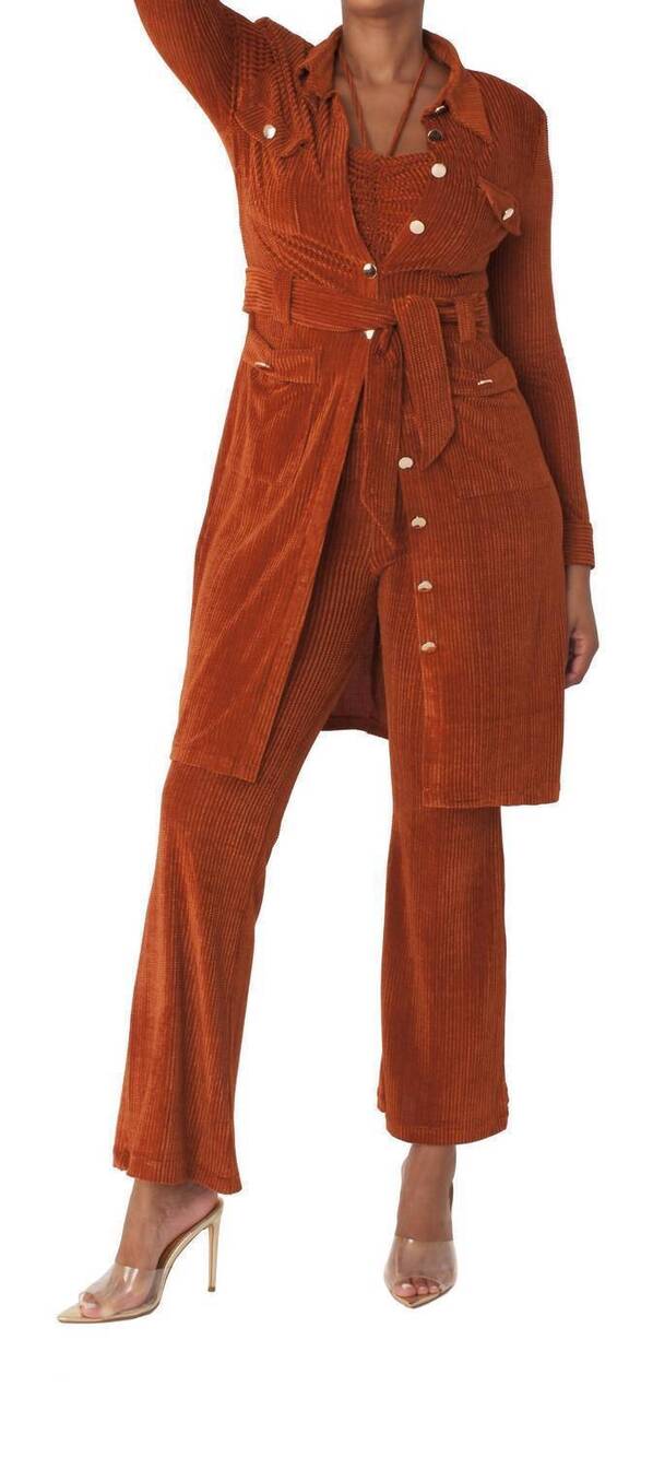 NEW FOR HER NYC luxe corduroy three-piece set in rust